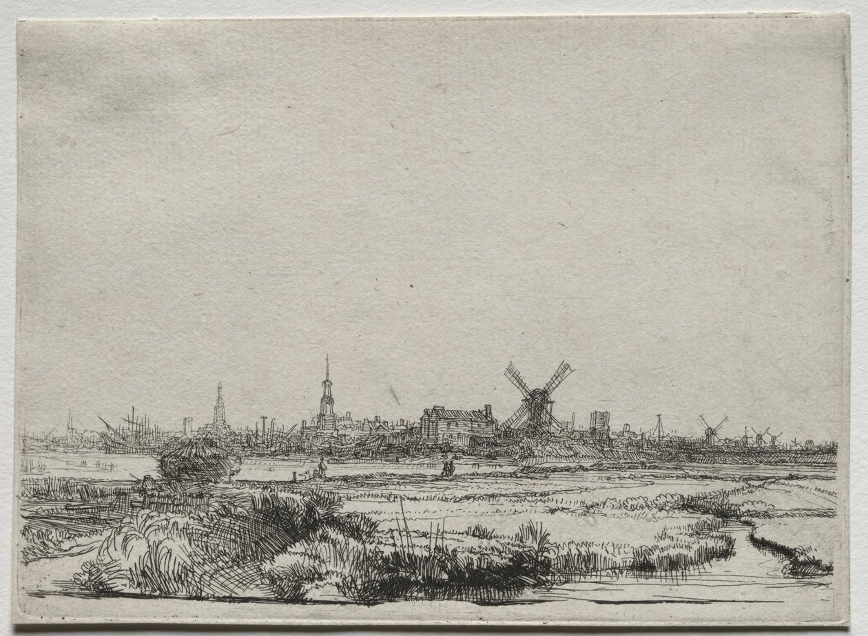 Widok Amsterdamu od strony północno-zachodniej, ok. godz. 1640. autorstwa Rembrandt van Rijn