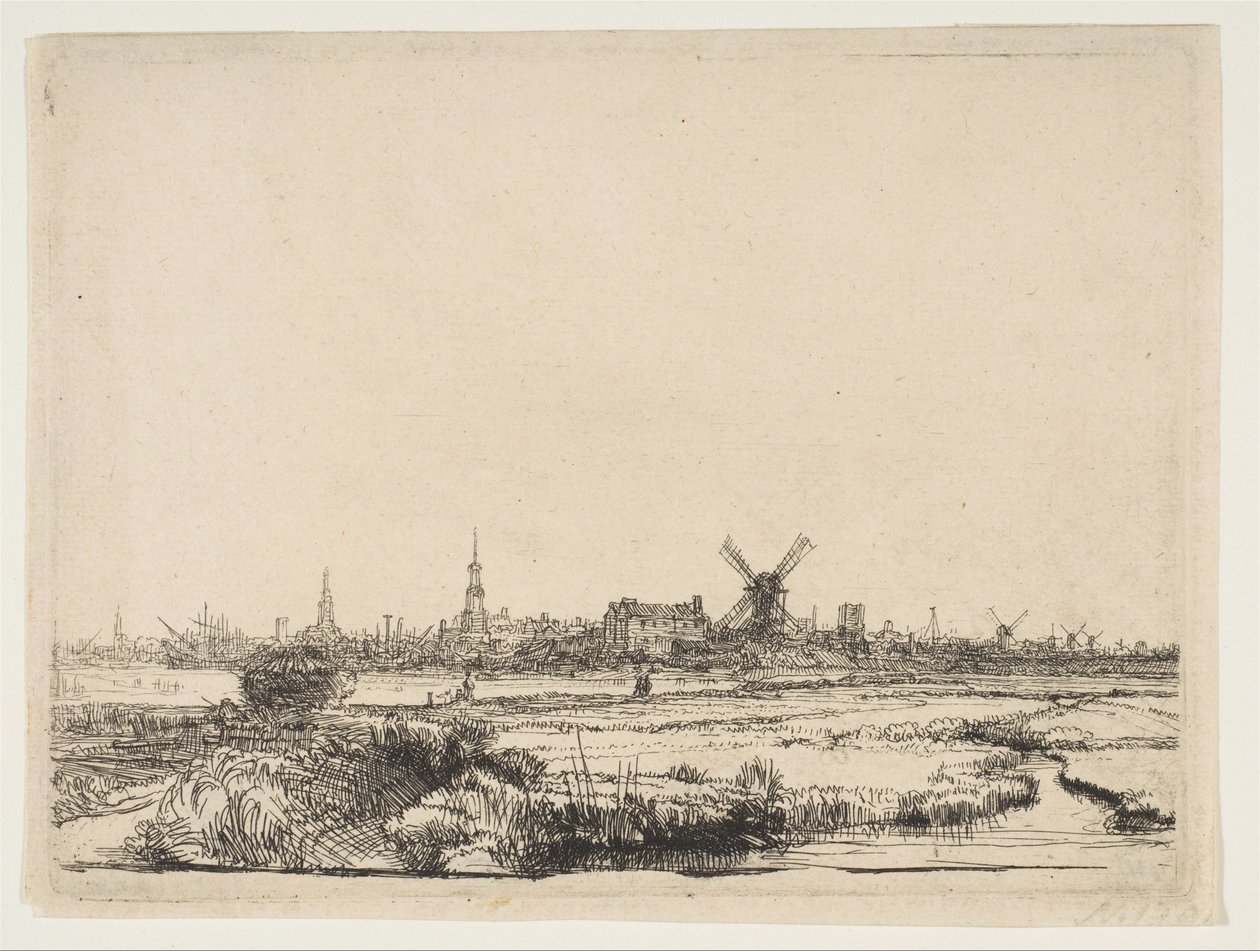 Widok na Amsterdam od strony północno-zachodniej, ok. godz. 1640. autorstwa Rembrandt van Rijn