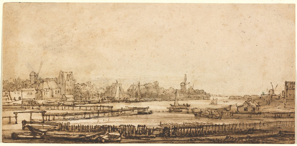 Widok na Amstel z szańca autorstwa Rembrandt van Rijn