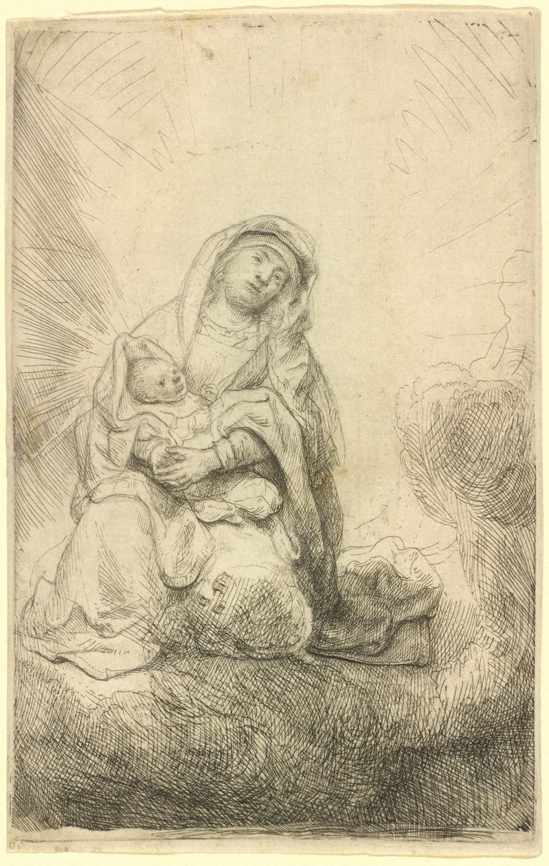 Dziewica z Dzieciątkiem w chmurach autorstwa Rembrandt van Rijn