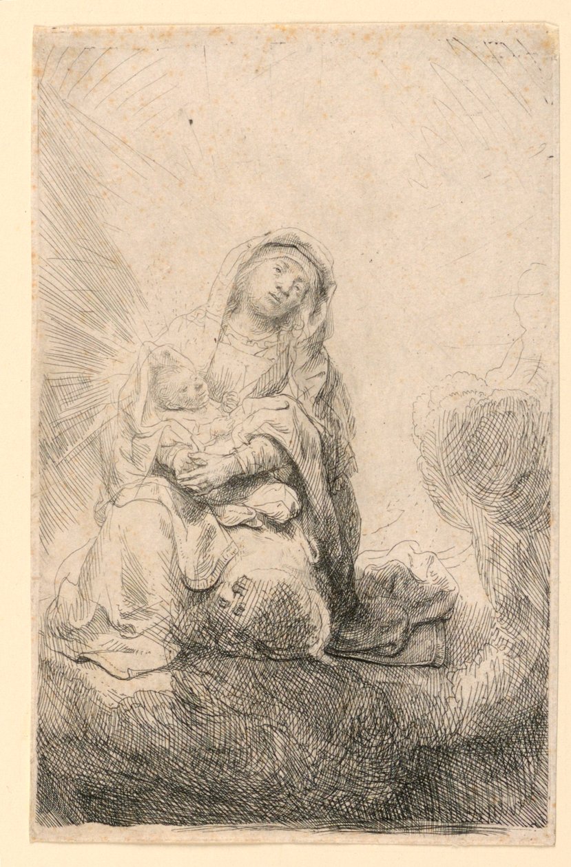 Dziewica z Dzieciątkiem w chmurach autorstwa Rembrandt van Rijn