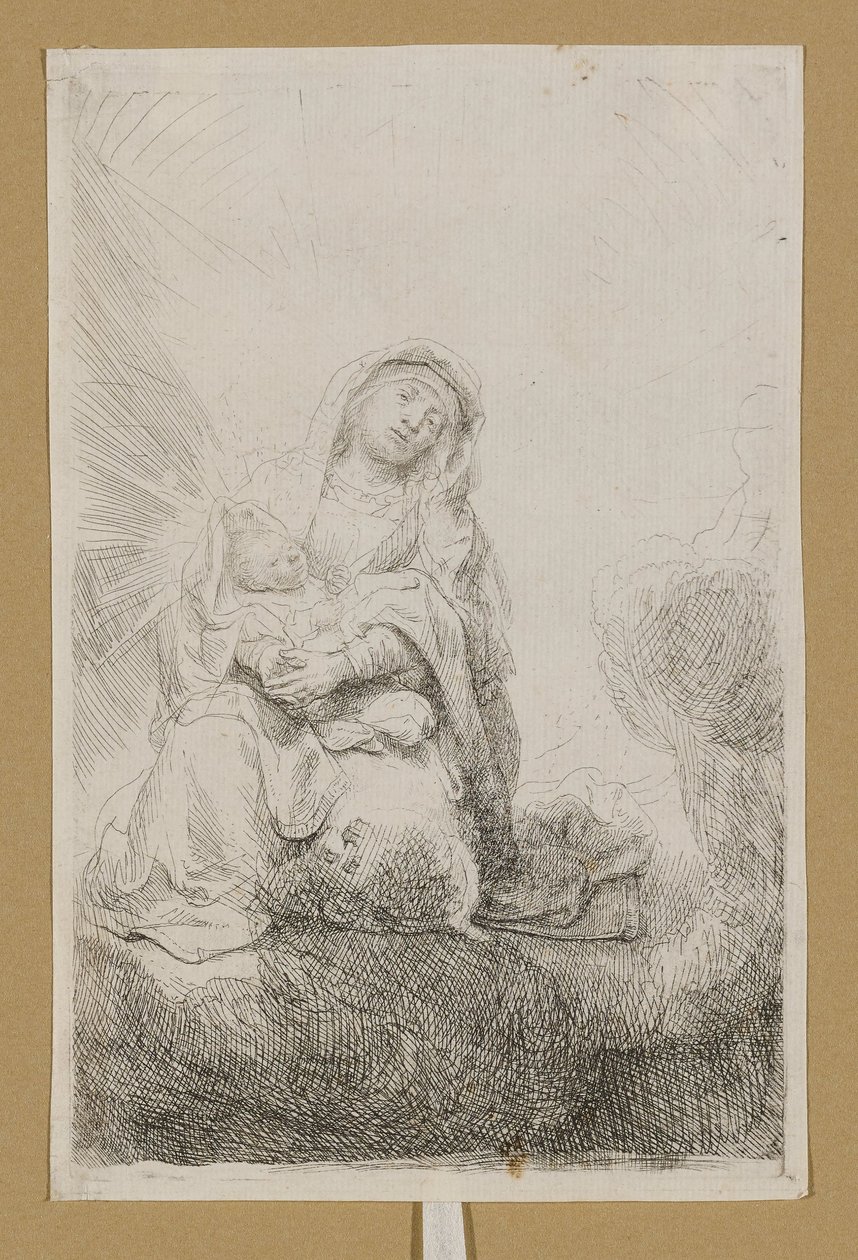Dziewica z Dzieciątkiem w chmurach autorstwa Rembrandt van Rijn