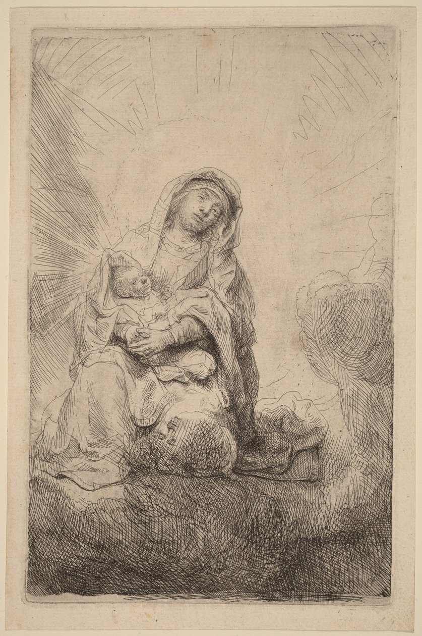Dziewica z Dzieciątkiem w chmurach autorstwa Rembrandt van Rijn
