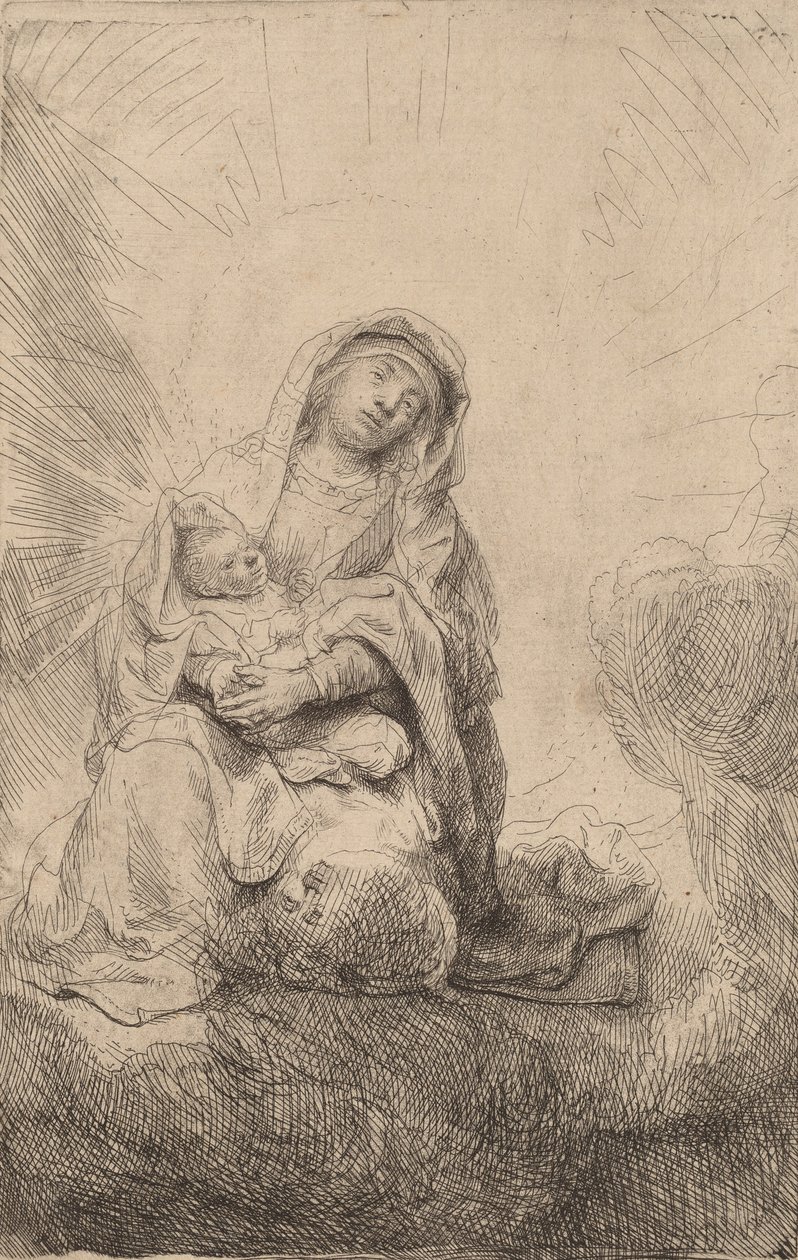 Dziewica z Dzieciątkiem w chmurach, 1641. autorstwa Rembrandt van Rijn