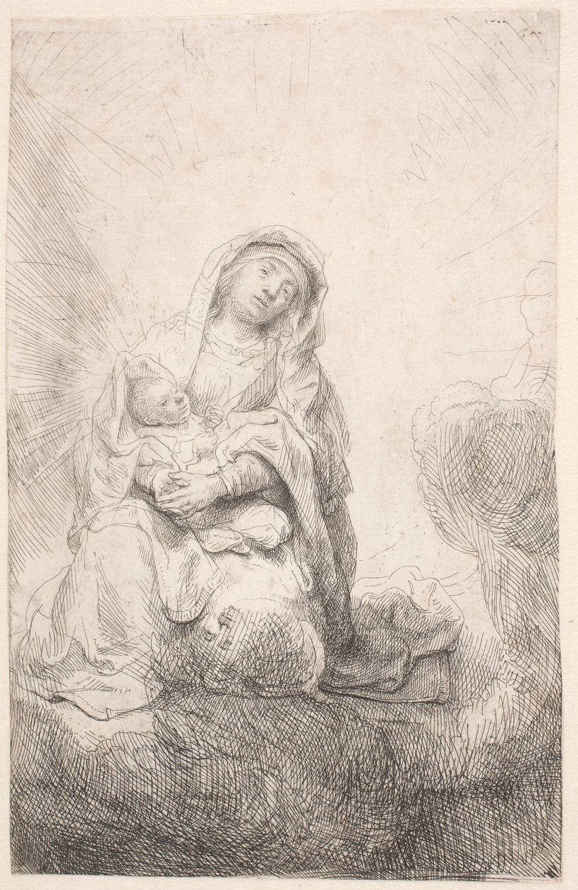 Dziewica z Dzieciątkiem w chmurach autorstwa Rembrandt van Rijn