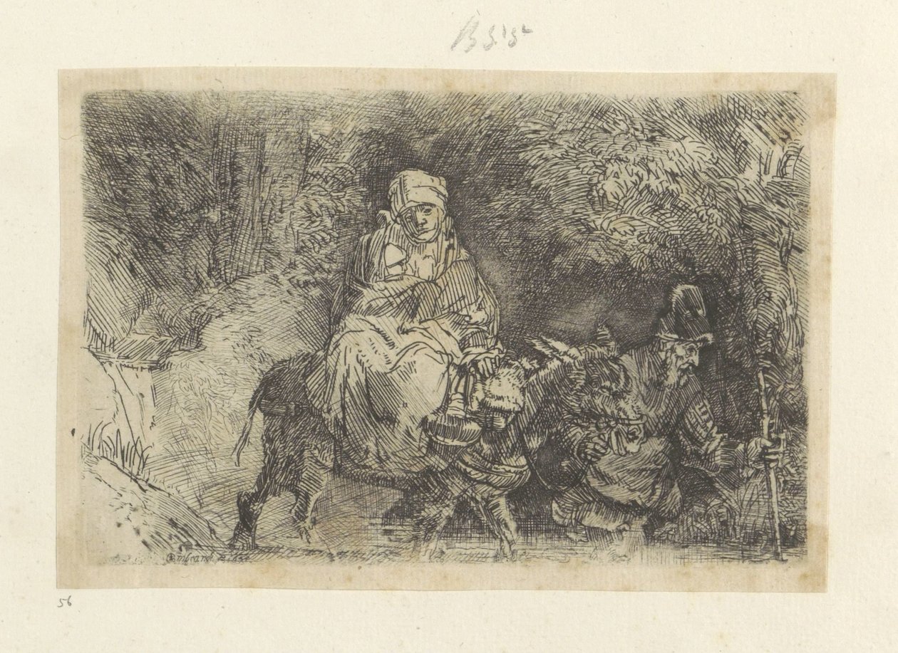 Ucieczka do Egiptu: przekroczenie strumienia Recueil de quatre-vingt-cinq estampes originales (tytuł serii) autorstwa Rembrandt van Rijn