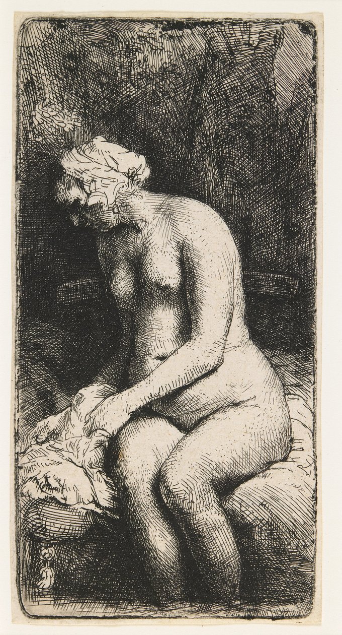 Kobieta kąpiąca stopy w potoku autorstwa Rembrandt van Rijn