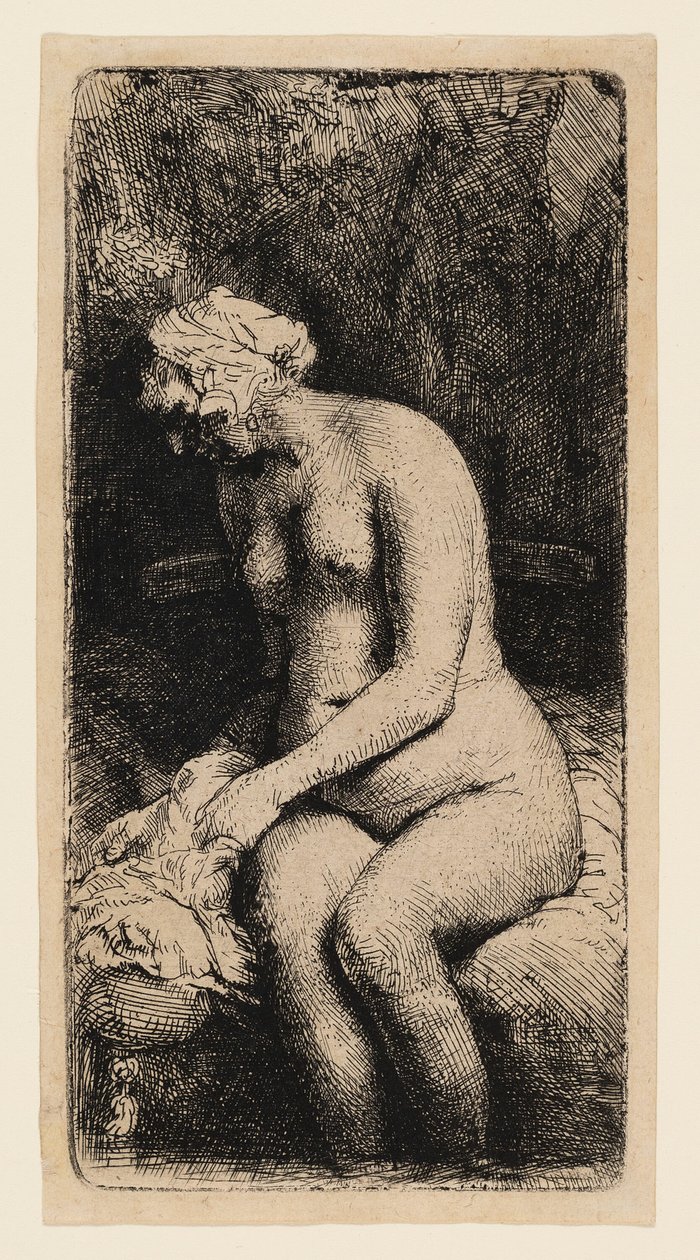 Kobieta kąpiąca stopy w potoku autorstwa Rembrandt van Rijn