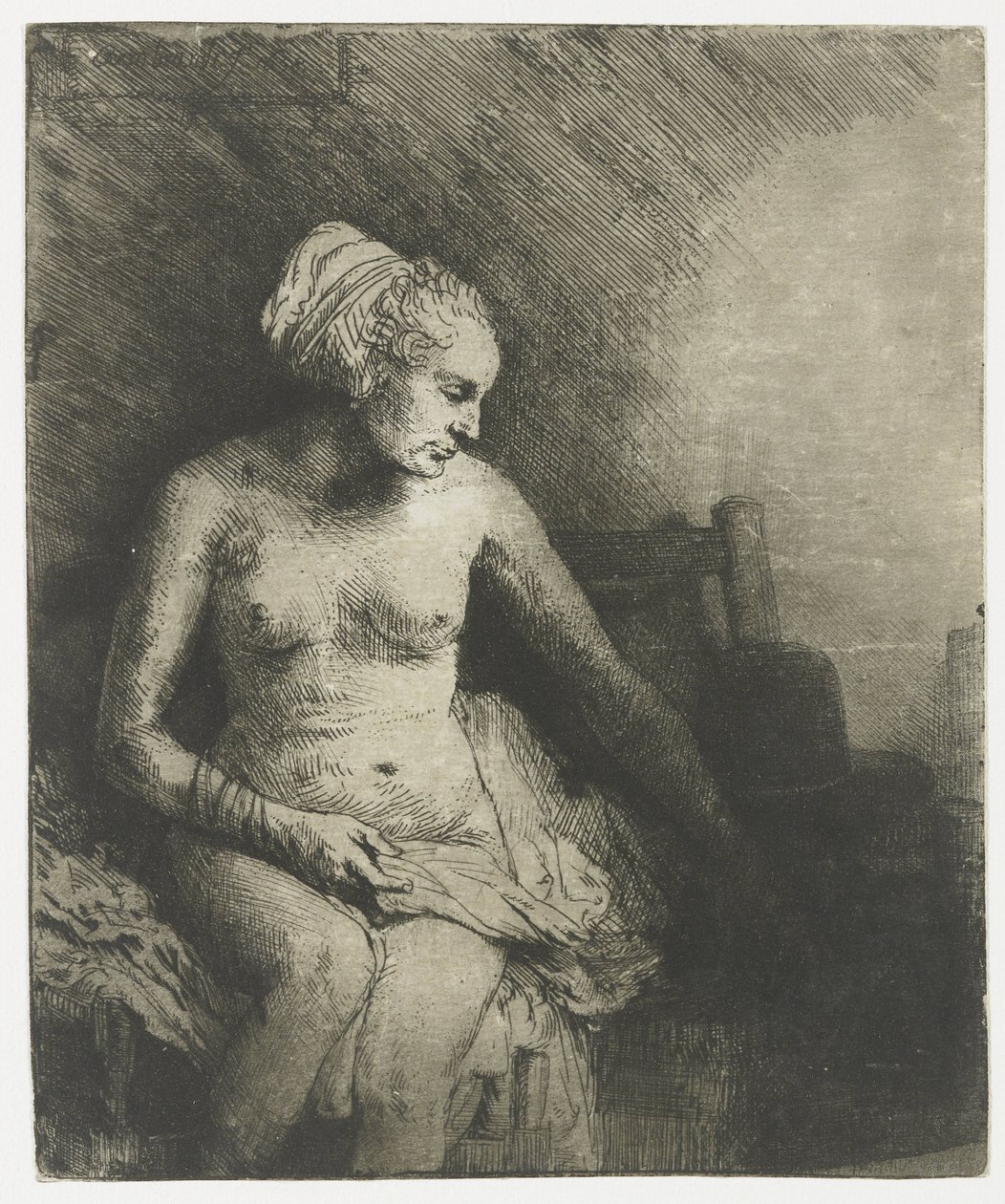 Kobieta w wannie z kapeluszem obok niej Kobieta w wannie z kapeluszem obok niej autorstwa Rembrandt van Rijn