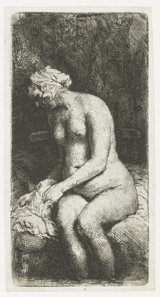 Kobieta kąpie stopy w strumyku autorstwa Rembrandt van Rijn