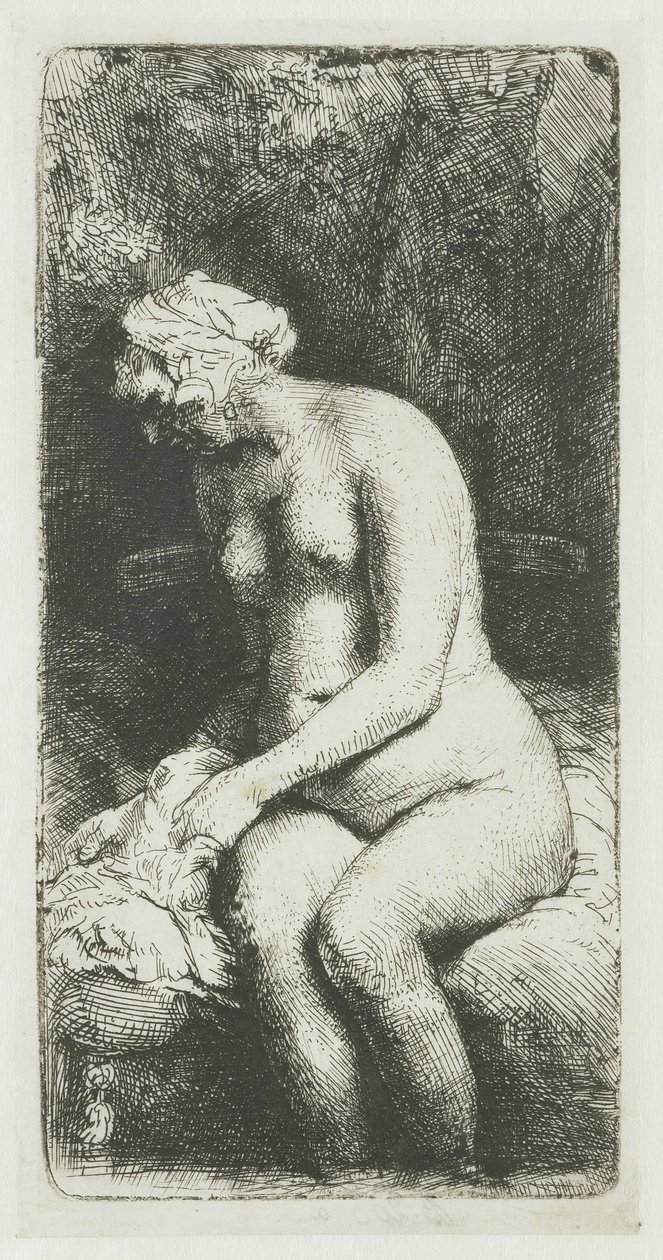 Kobieta kąpie stopy w strumyku autorstwa Rembrandt van Rijn