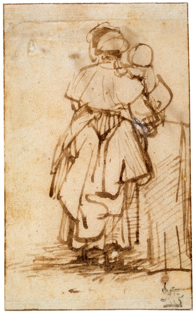 Kobieta z dzieckiem na kolanach, lata 40. XVII wieku. autorstwa Rembrandt van Rijn
