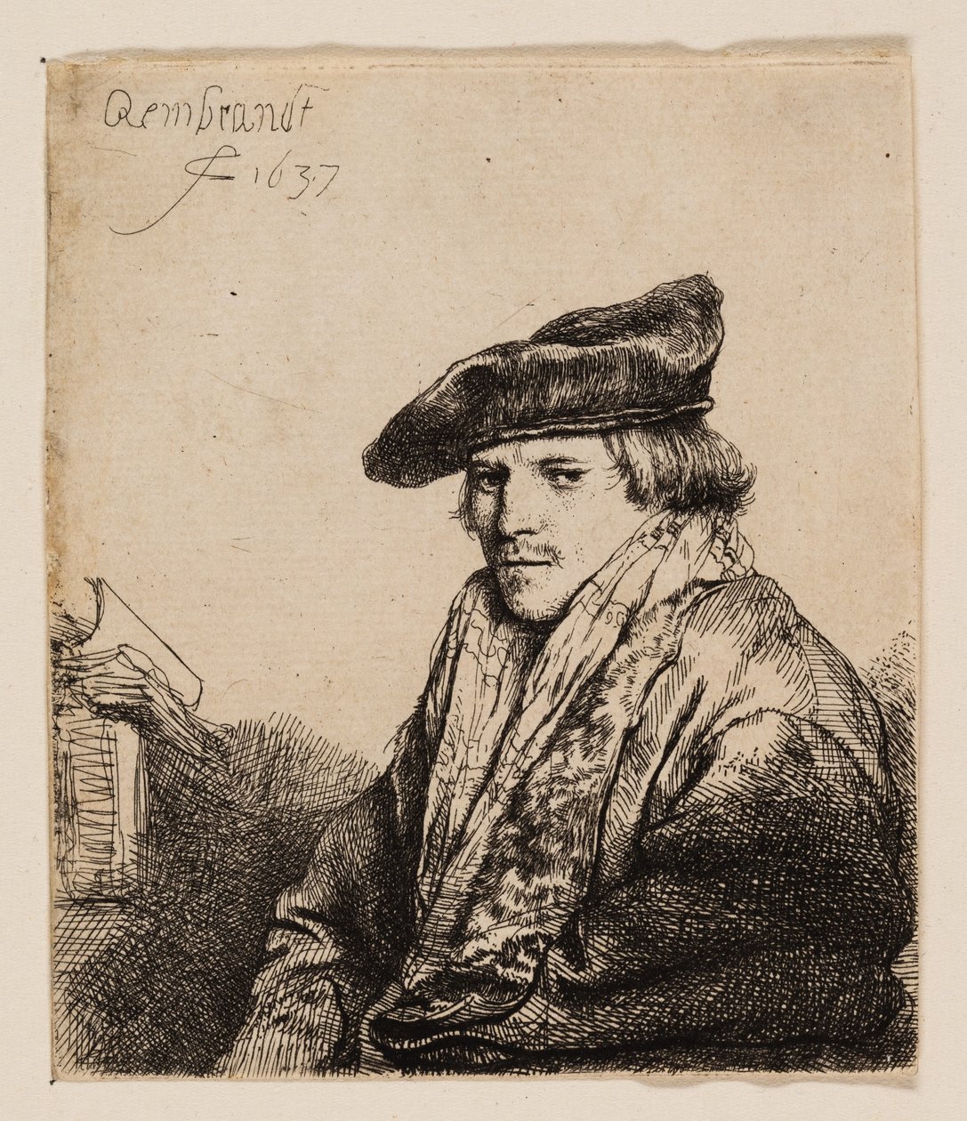 Młody mężczyzna w aksamitnej czapce (Petrus Sylvius?) autorstwa Rembrandt van Rijn