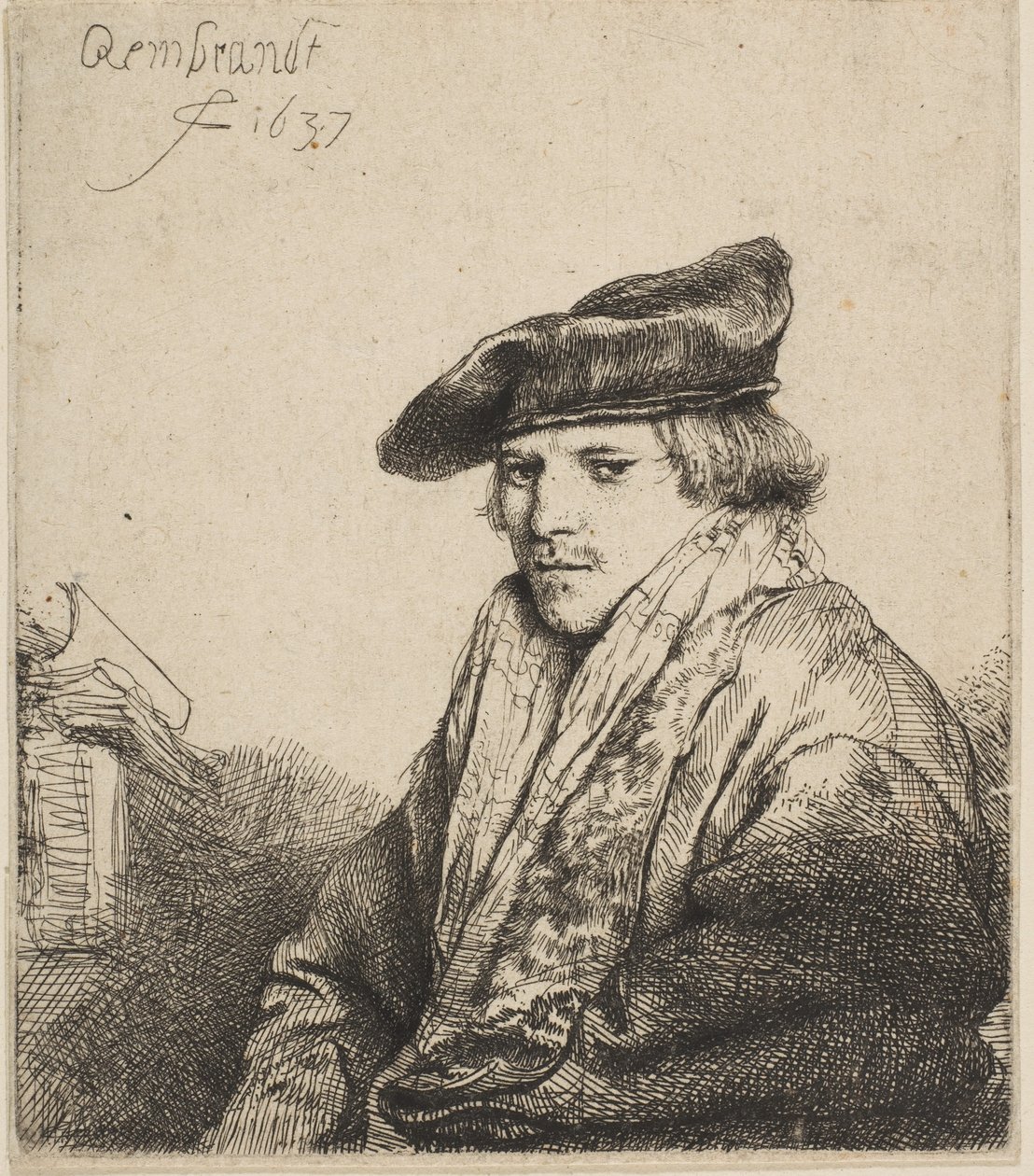 Młody mężczyzna w aksamitnej czapce Ferdinand Bol, 1637. autorstwa Rembrandt van Rijn