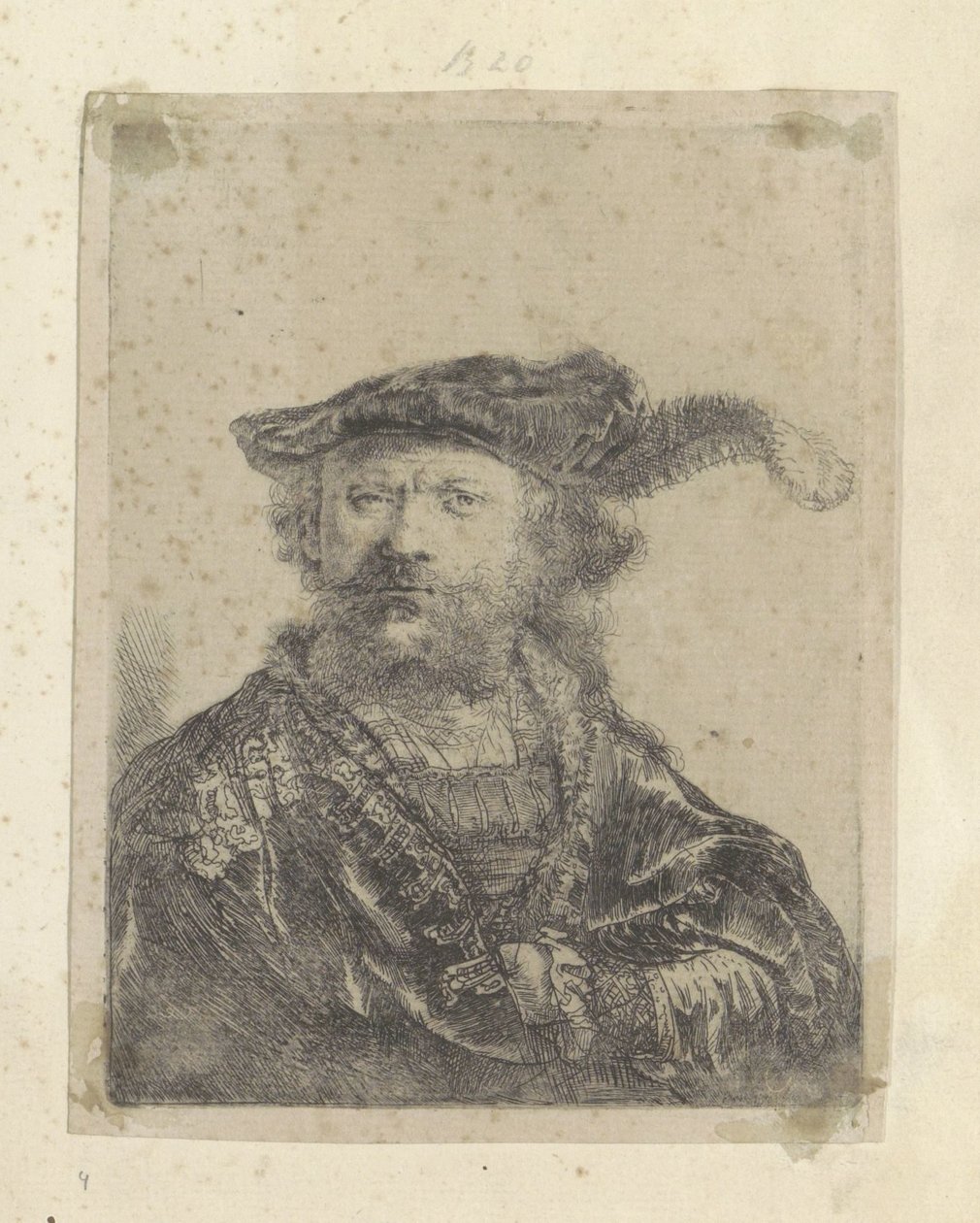 Autoportret z aksamitnym beretem z pióropuszem Recueil de quatre-vingt-cinq estampes originales (tytuł serii) autorstwa Rembrandt van Rijn