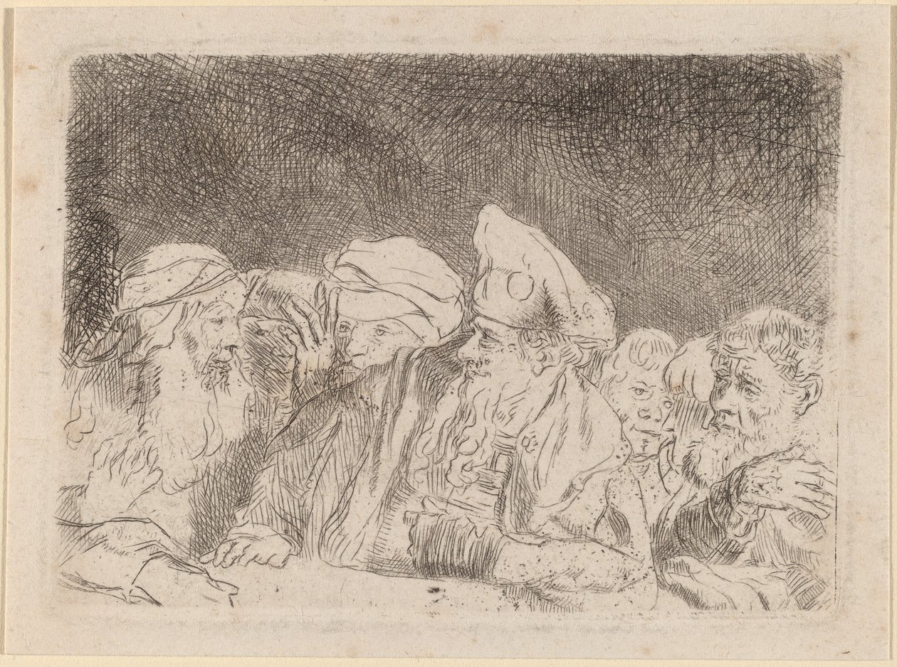 Debata faryzeuszy (fragment z odcisku stu guldenów) autorstwa Rembrandt van Rijn and William Baillie