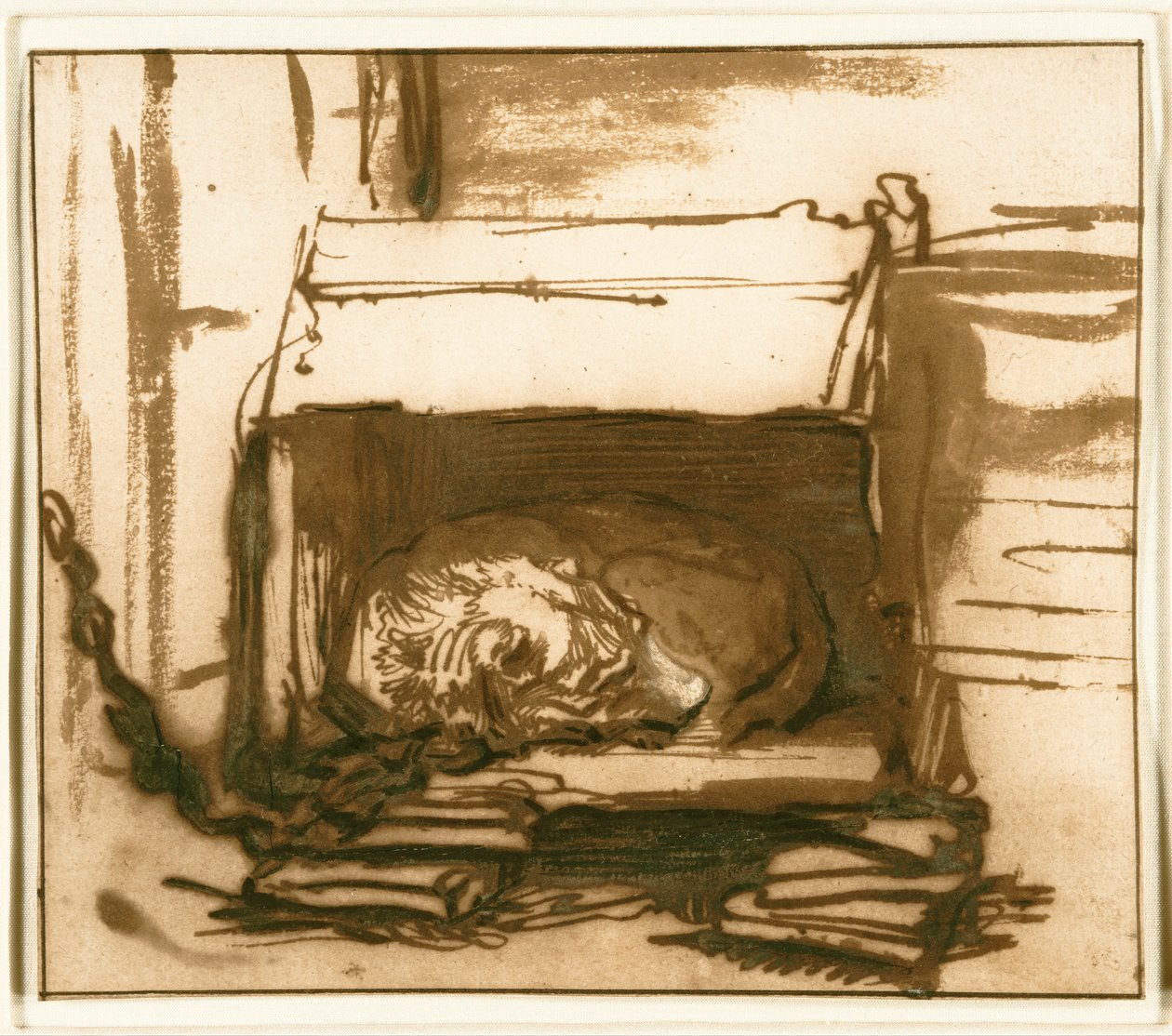 Śpiący pies stróżujący autorstwa Rembrandt van Rijn