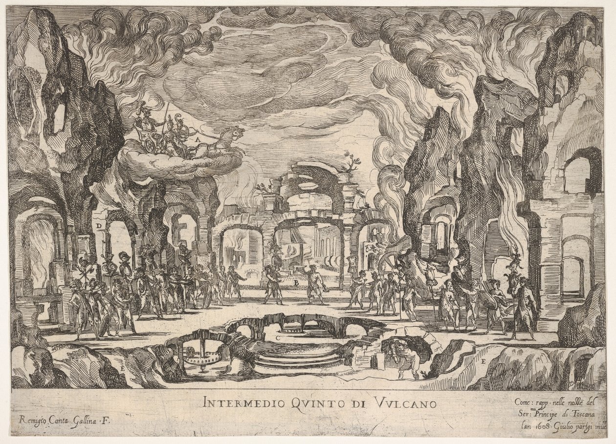 Piąte interludium: Vulcan Intermedio quinto di Volcano, z serii Seven Interludes..., 1608. autorstwa Remigio Cantagallina