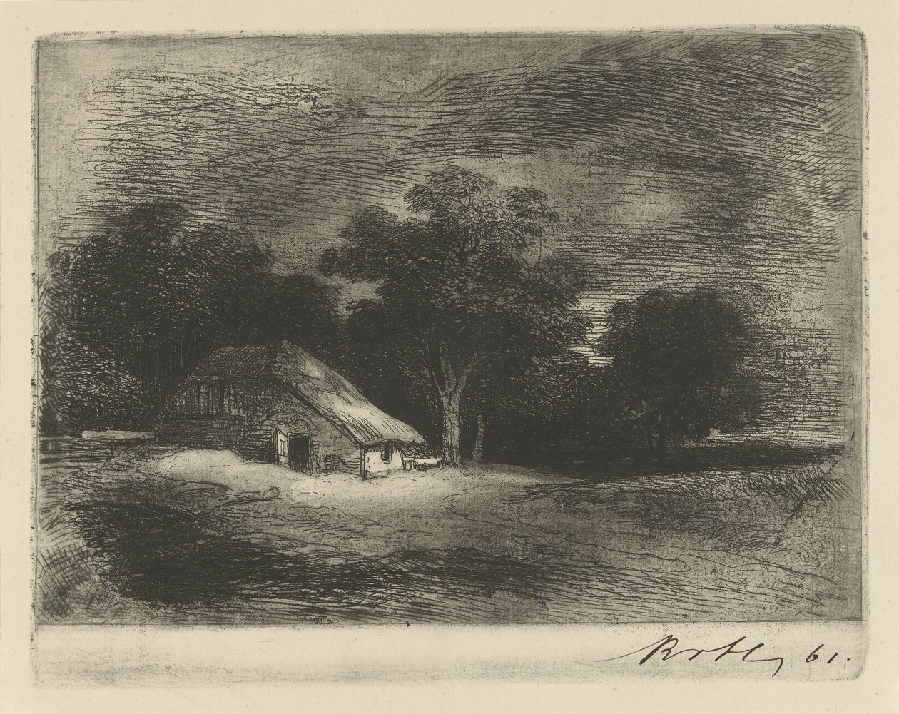 farma w pobliżu drzew autorstwa Remigius Adrianus Haanen (signed by artist)