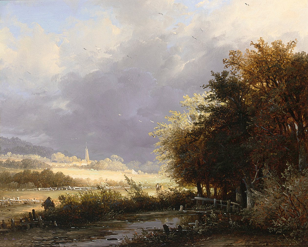 Postacie na wiejskiej drodze, zbliżająca się burza autorstwa Remigius Adrianus Haanen