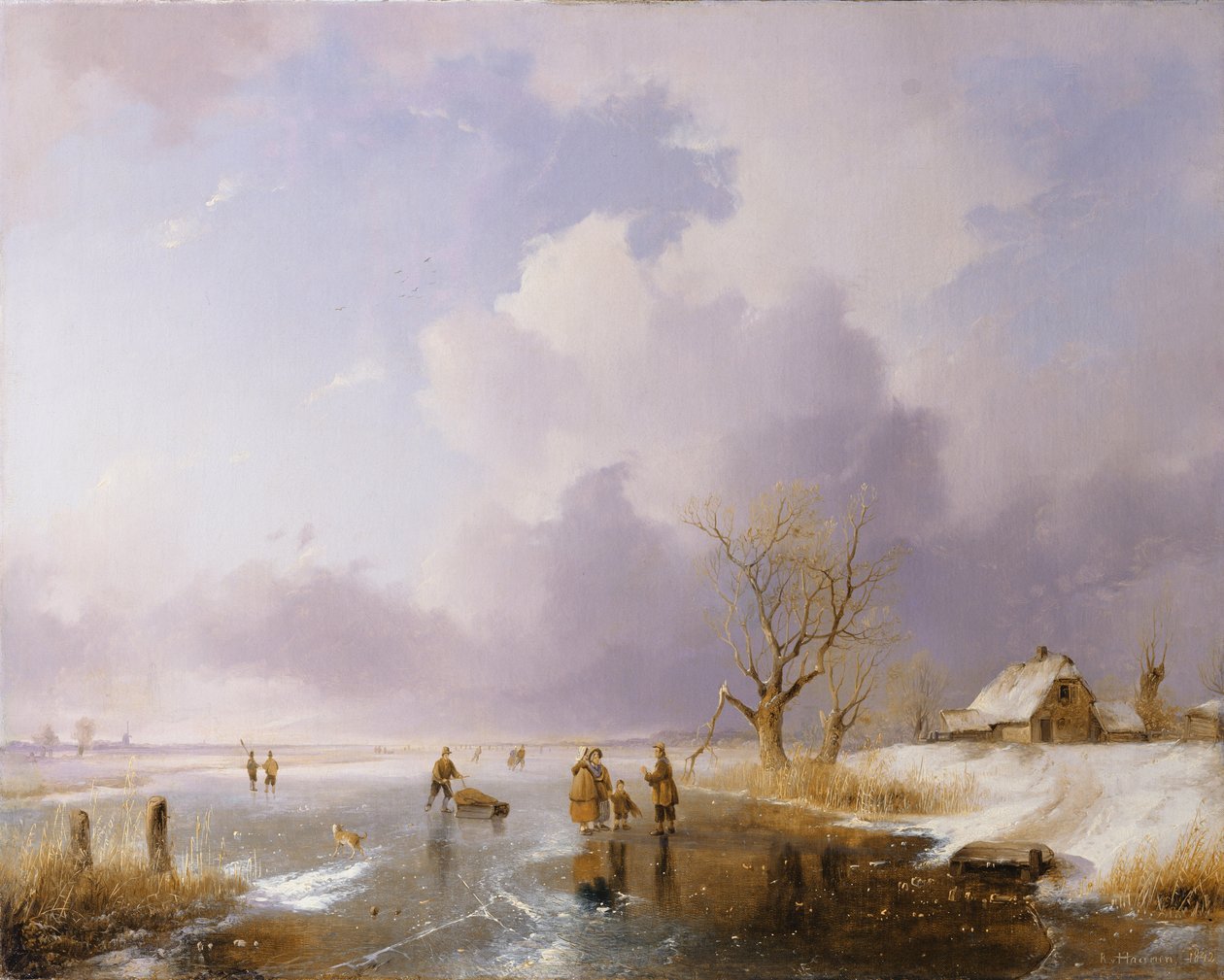Krajobraz z zamarzniętym kanałem, 1842 autorstwa Remigius Adrianus Haanen