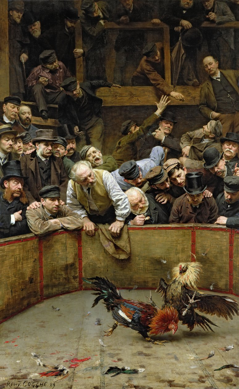 Walka kogutów, 1889 autorstwa Remy Cogghe