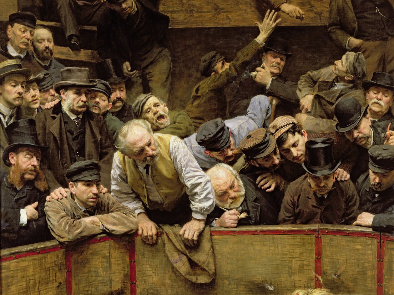 Walka kogutów, 1889 olej na płótnie, detal z 26285 autorstwa Remy Cogghe