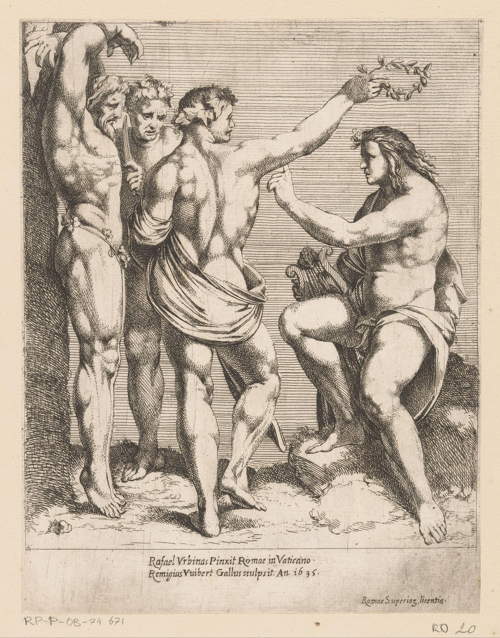 Apollo i Marsjasz Ryciny według kompozycji Rafaëla (tytuł serii) autorstwa Remy Vuibert