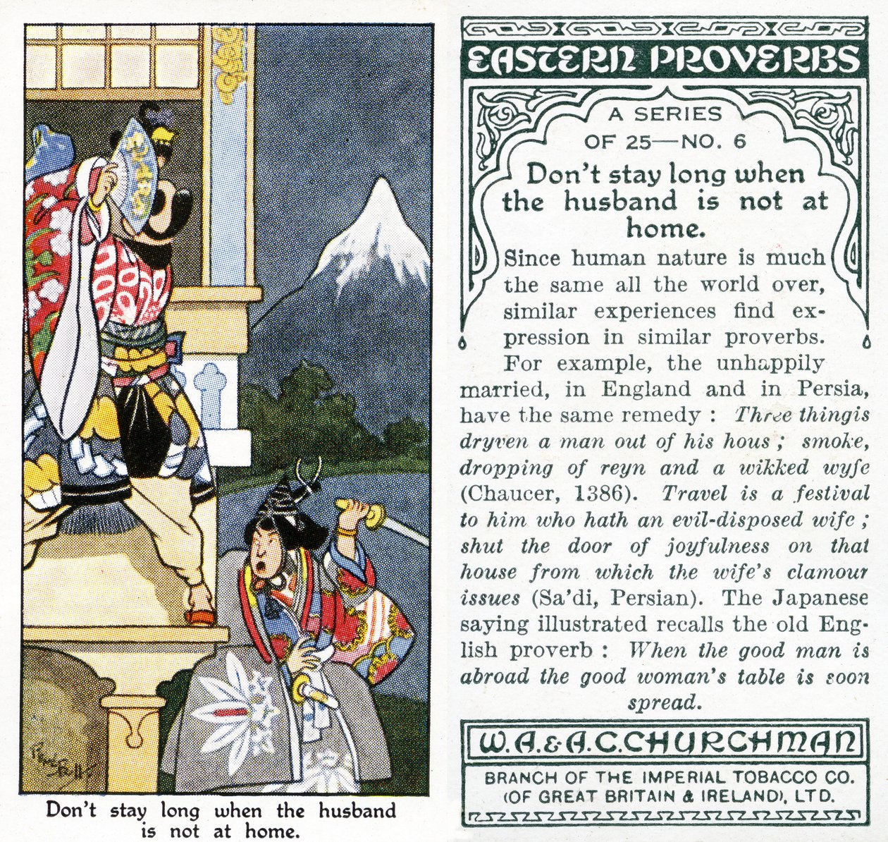 „Nie zostawaj długo, gdy męża nie ma w domu, 1931 (zob. też 498204) autorstwa René Bull