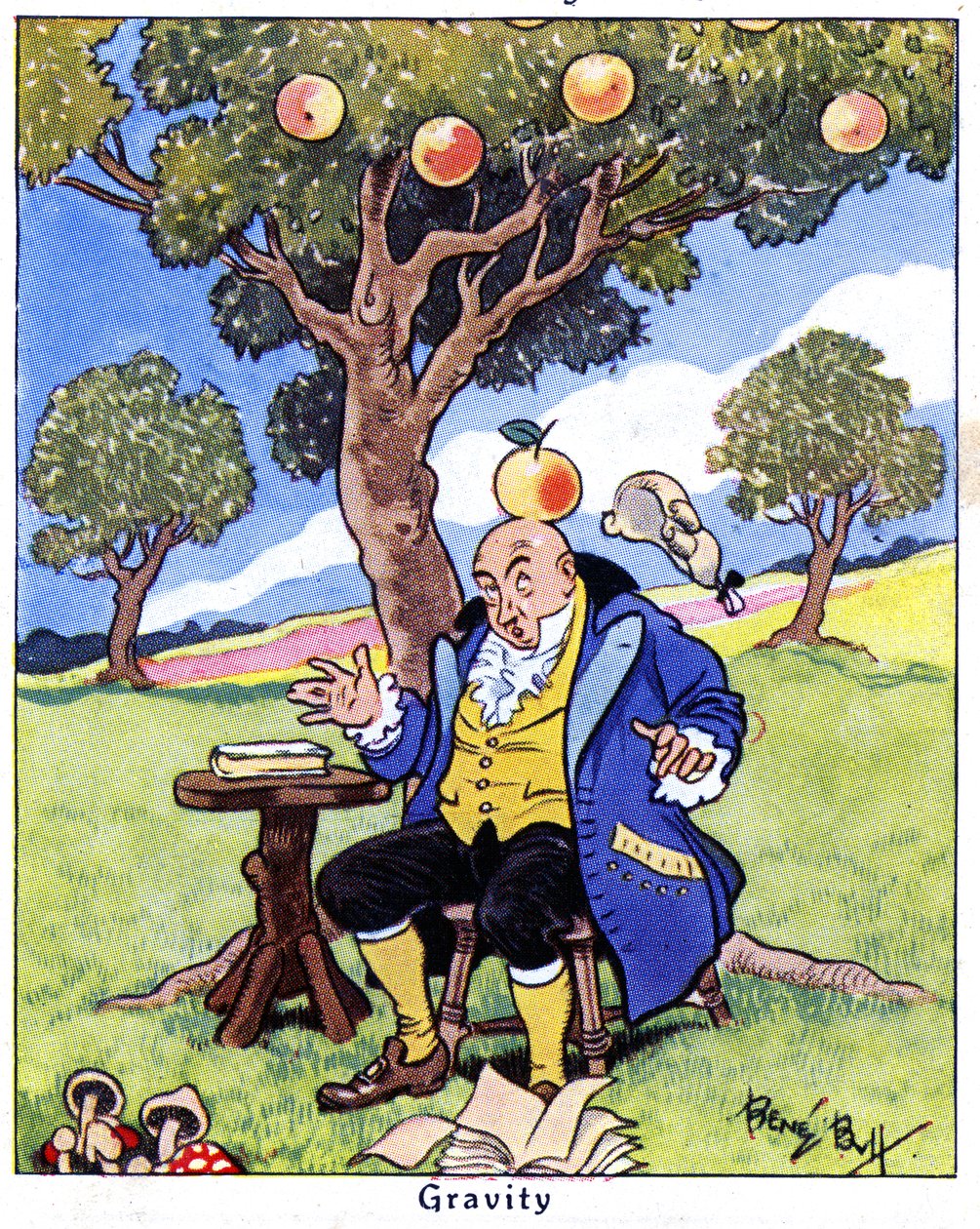 Isaac Newton odkrywa grawitację, 1936 autorstwa René Bull