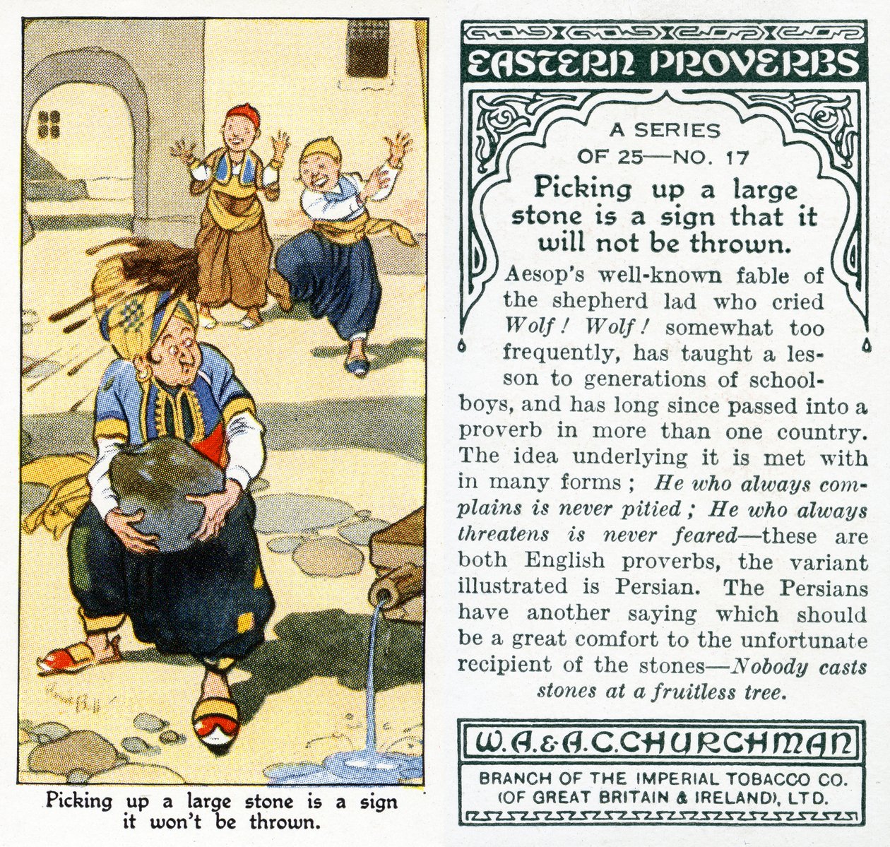 „Podniesienie dużego kamienia jest znakiem, że nie zostanie on rzucony”, 1931 (zob. także 498218) autorstwa René Bull