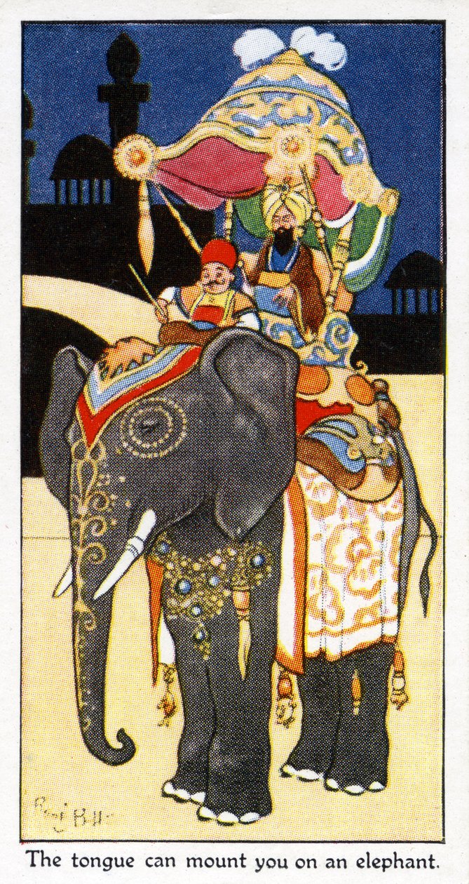 „Język może wsiąść na słonia: język może ci ściąć głowę”, 1931 (patrz także 498214) autorstwa René Bull
