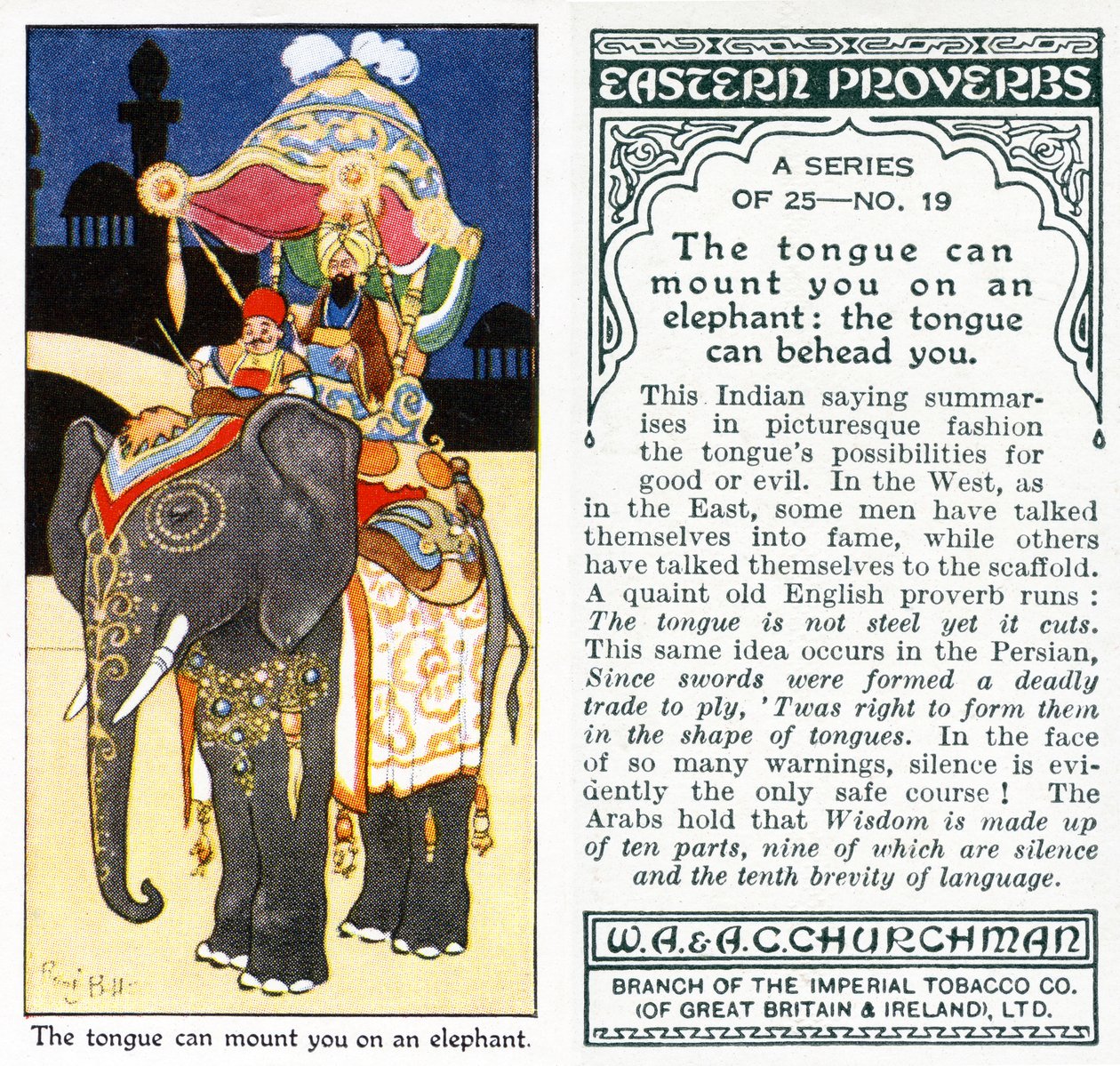 „Język może wsiąść na słonia: język może ci ściąć głowę”, 1931 (patrz także 498215) autorstwa René Bull