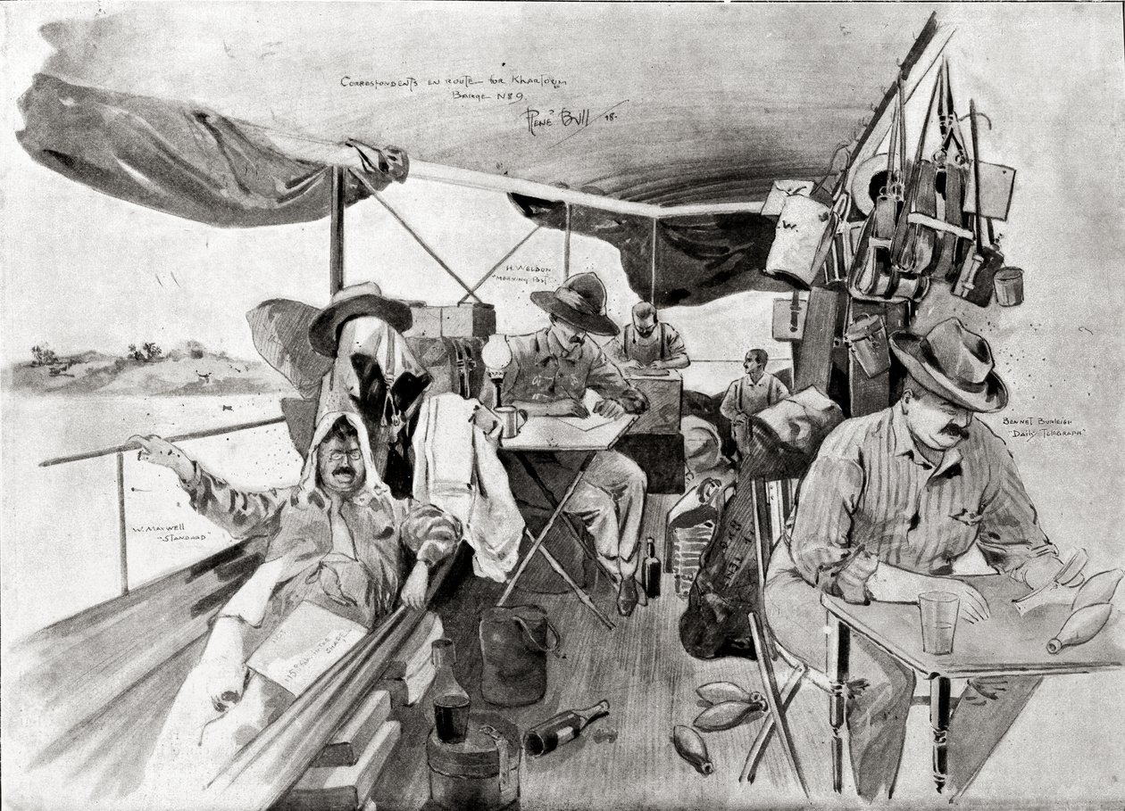 Korespondenci wojenni w drodze do Chartumu, wydrukowane w „Black and White”, 20 sierpnia 1898 (litografia) autorstwa René Bull
