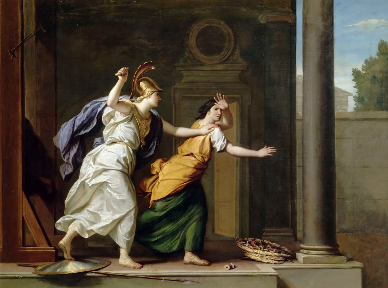 Minerwa i Arachne autorstwa René Antoine Houasse