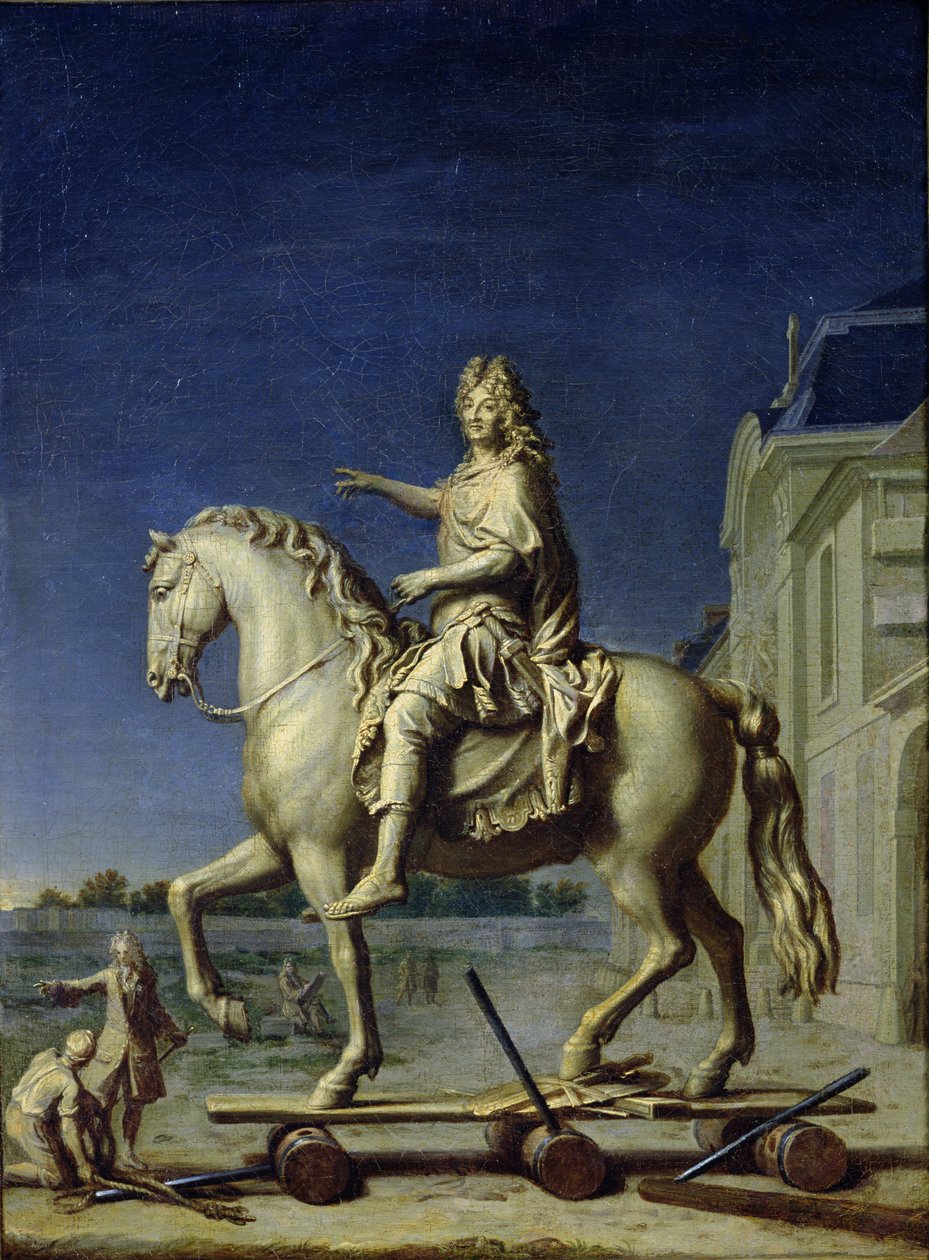 Przetransportowanie posągu konnego Ludwika XIV na Place Vendome w 1699, po 1669 autorstwa René Antoine Houasse