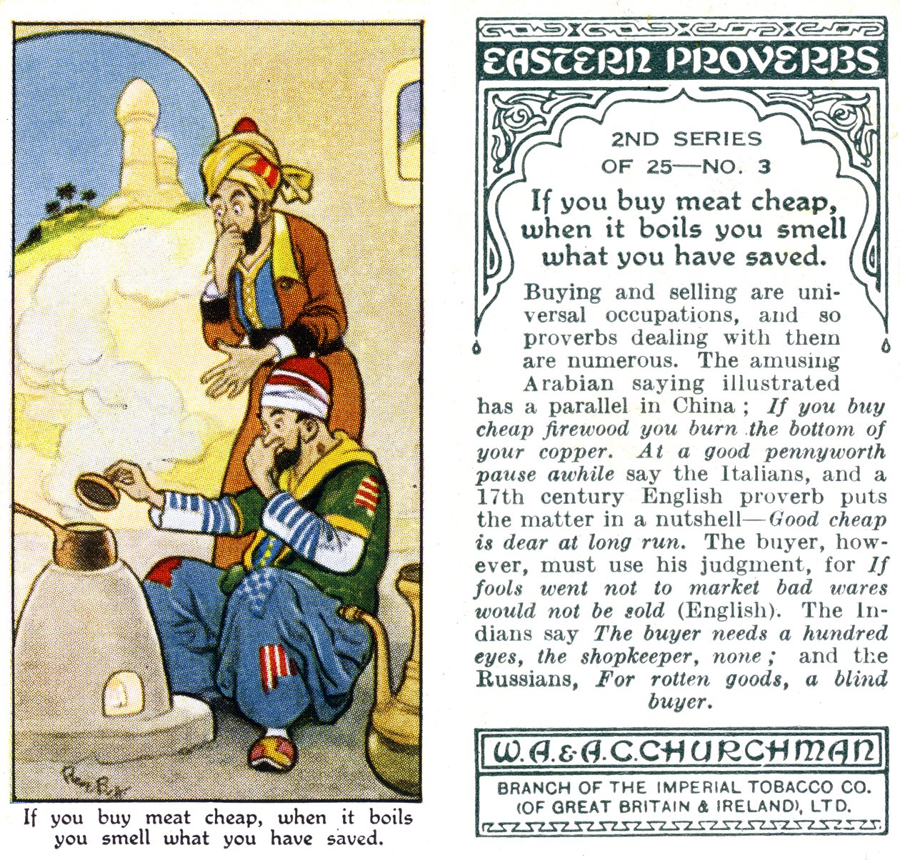 Jeśli kupujesz tanio mięso, jak się gotuje, czujesz zapach tego, co uratowałeś, 1932 autorstwa René Bull