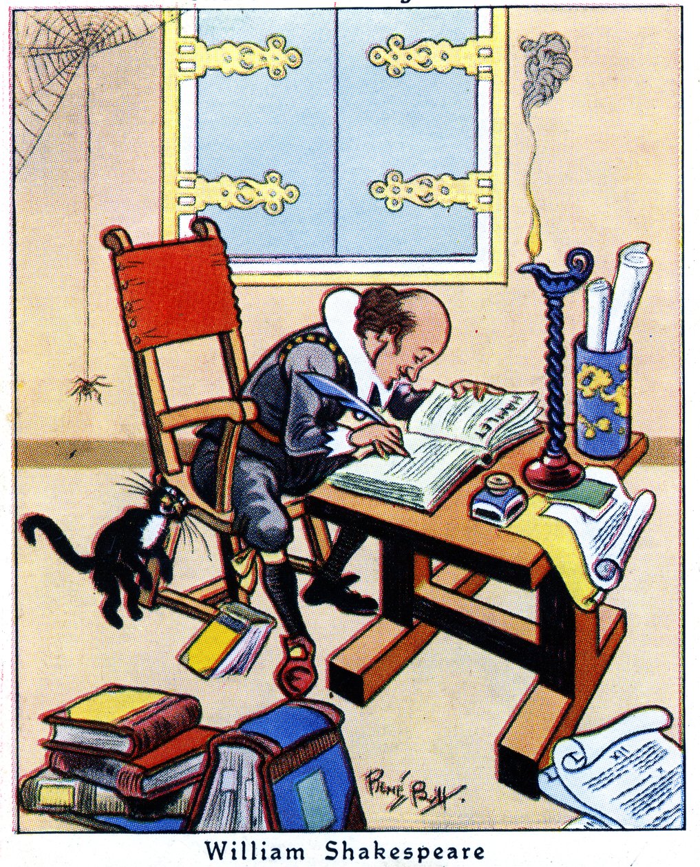 Szekspir pisze Hamleta, 1936 autorstwa René Bull