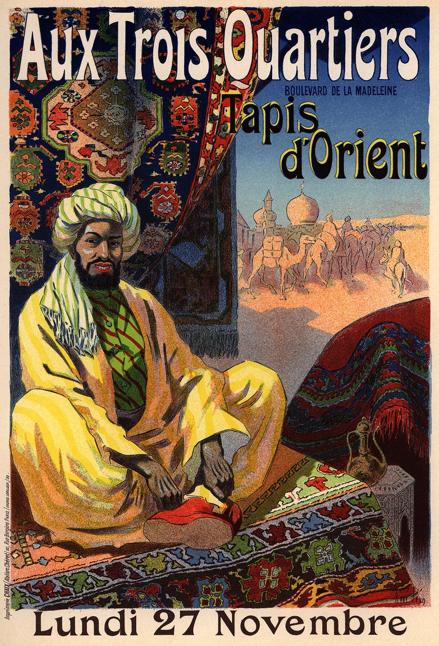 Trzy czwarte - orientalny plakat dywanowy, lata 90. XIX wieku autorstwa René Louis Péan