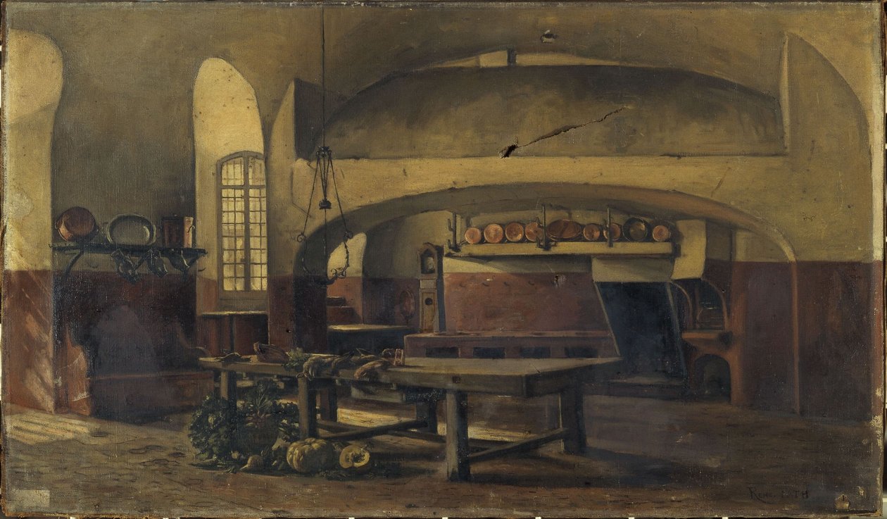 Kuchnie zamku Maisons-sur-Seine, ok. 1881-1891 (olej) autorstwa René Maurice Fath
