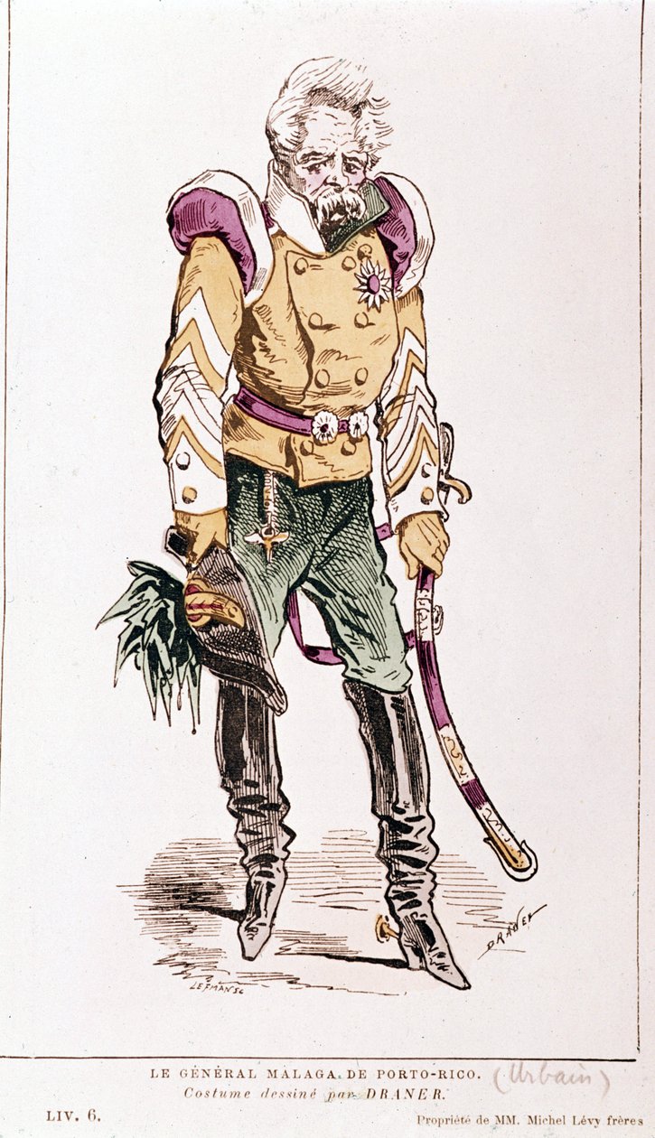 Jacques Offenbach: „Życie paryskie”. Generał Malaga z Portoryko, strój Dranera. 1866. autorstwa Renard Jules Draner