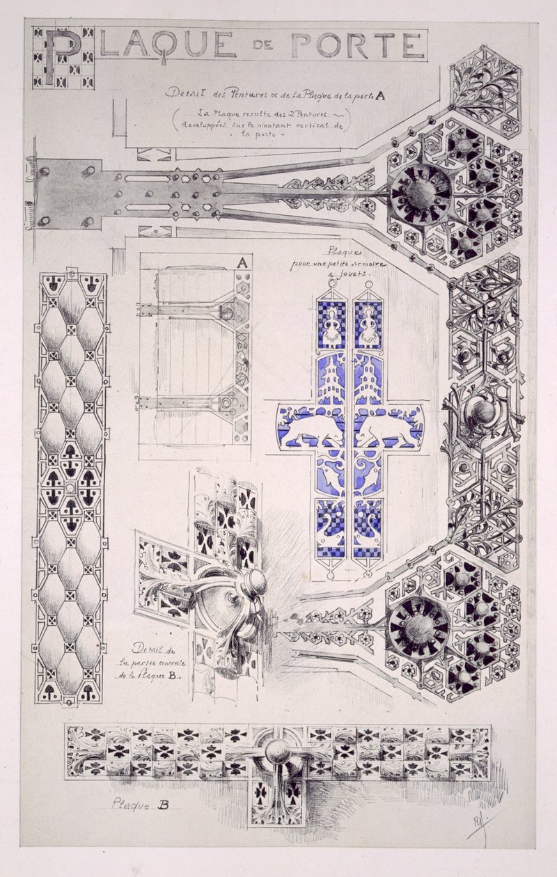 Projekt zdobienia drzwi, z „Esquisses Decoratives par Rene Binet”, Gustave Geffroy (1855-1926) autorstwa Rene Binet