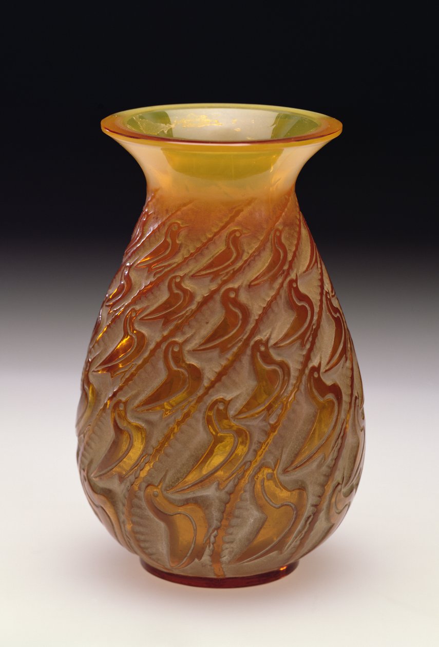 Wazon z kaczkami, 1931 (biała patyna na szkle toffi) autorstwa Rene Jules Lalique