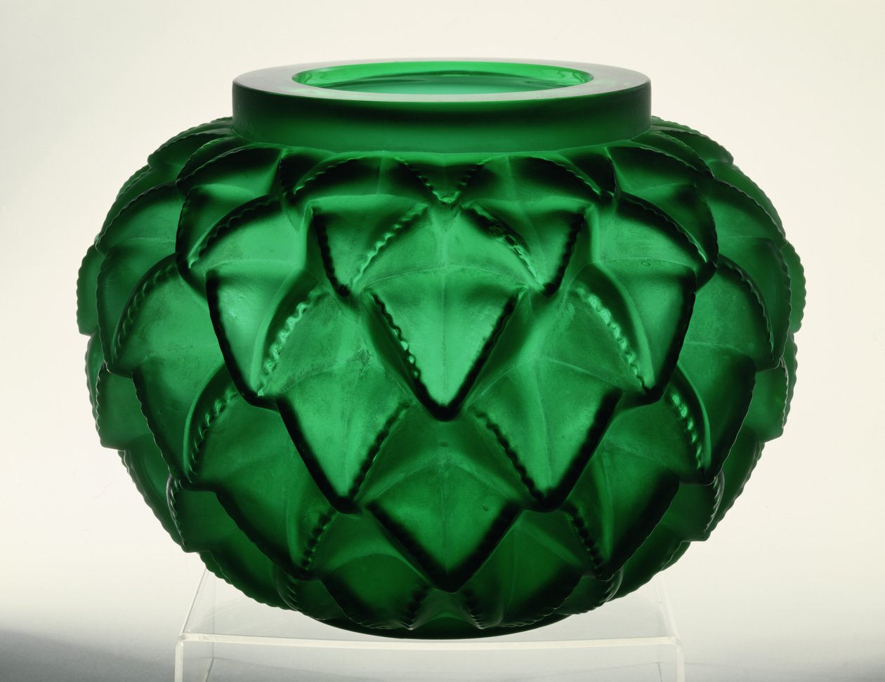 Wazon Langwedocja, 1929 (formowane tłocznie zielone szkło) autorstwa Rene Jules Lalique