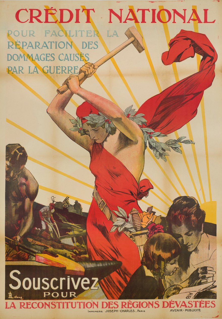 Credit National - Prenumerata na odbudowę zniszczonych regionów, ok. 1920 autorstwa Rene Lelong