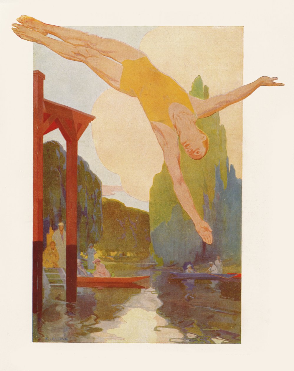 Nurek rzeczny, 1920 (rycina kolorowa) autorstwa Rene Lelong