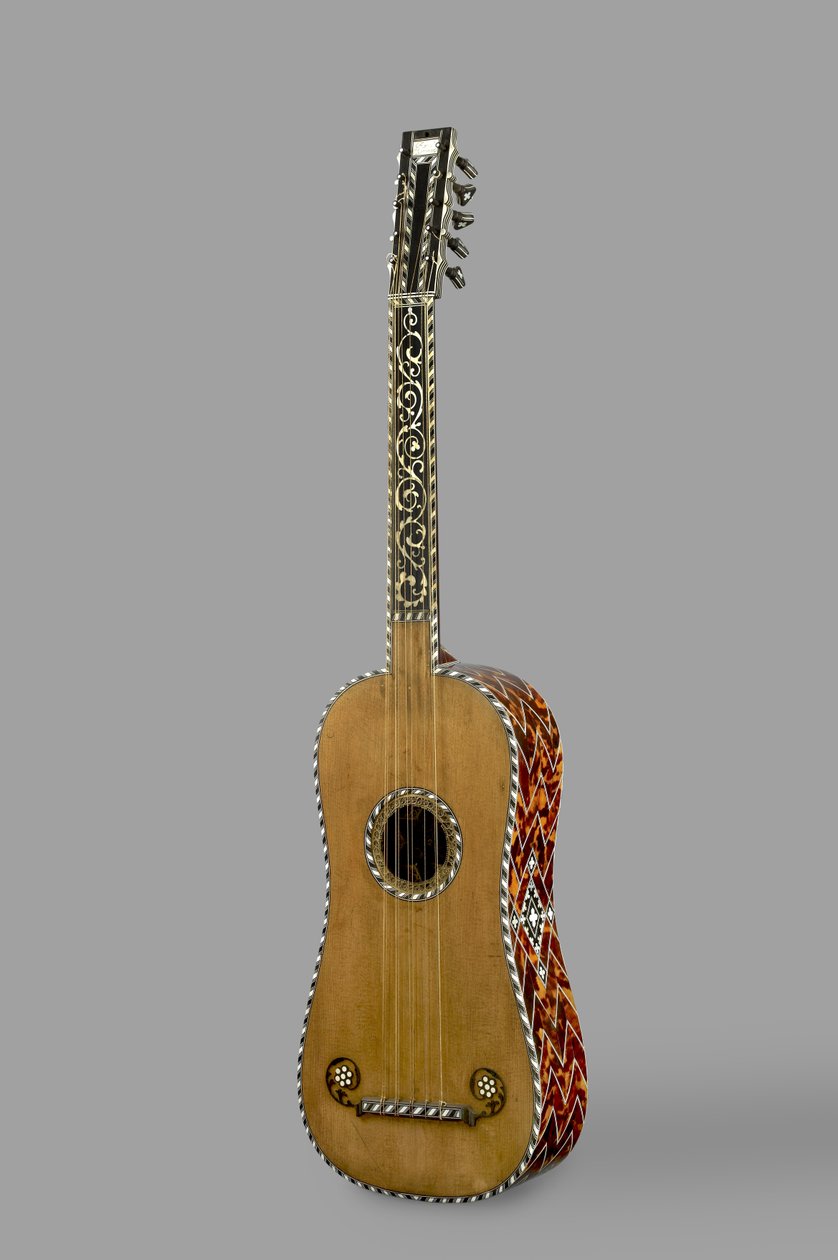 Gitara, 1641 (naturalna sosna, skorupa żółwia, masa perłowa, kość słoniowa) autorstwa Rene Voboam