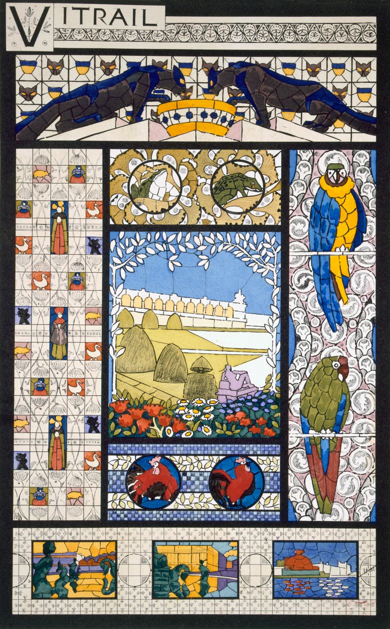 Projekty witraży, z „Szkiców dekoracyjnych”, ok. 1895 r. autorstwa Rene Binet