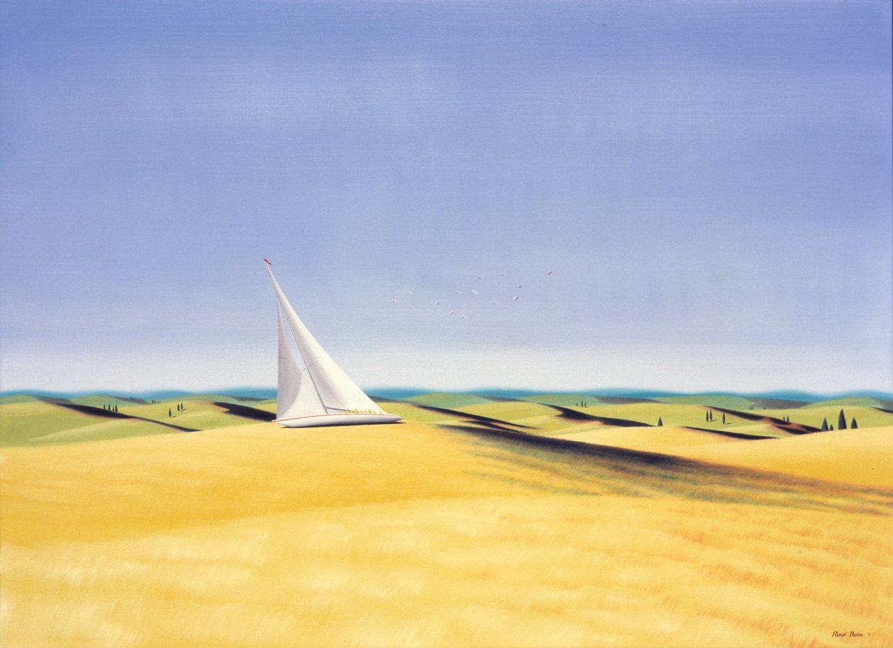 Żeglowanie po Toskanii, 2001, olej na płótnie autorstwa Rene Boin