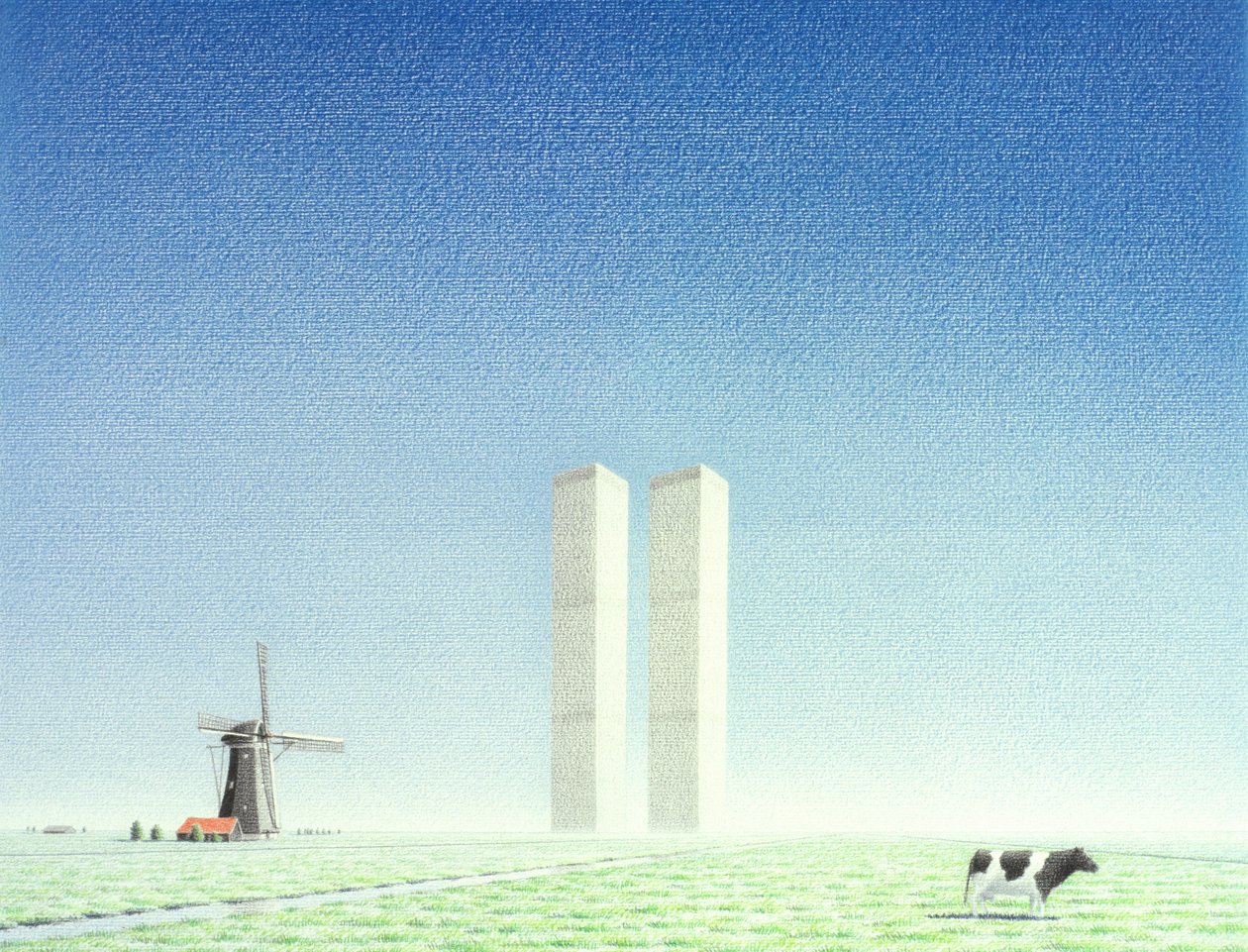 Bliźniacze Wieże, 2001, Rysunek ołówkiem na papierze autorstwa Rene Boin